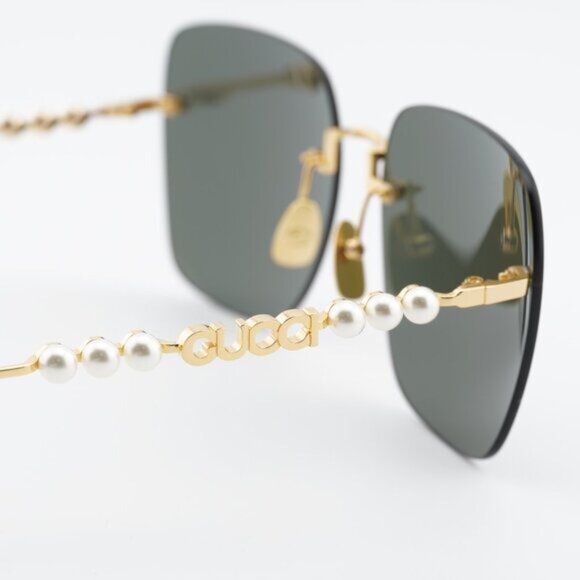Gucci GG1923SA 001 Sunglasses Gold with Pearl Square Frame, Grey Lenses main image 4